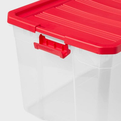 50gal Clear Stacker Box - Clear Base Rocket Red Lid and Latch - Brightroom: Portable Plastic Utility Storage Tubs, 50 Volume (LOCAL PICKUP ONLY)