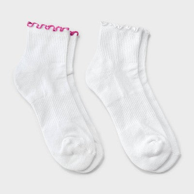 Women's Lettuce Edge Cushioned 2pk Ankle Socks - JoyLab Pink/White 4-10