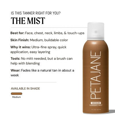Peta Jane Beauty Self-Tanning Face and Body Mist - Streak-Free Sunless Spray Tan, Natural Color, Quick Drying, Vegan - 7 fl oz - Beauty Studio