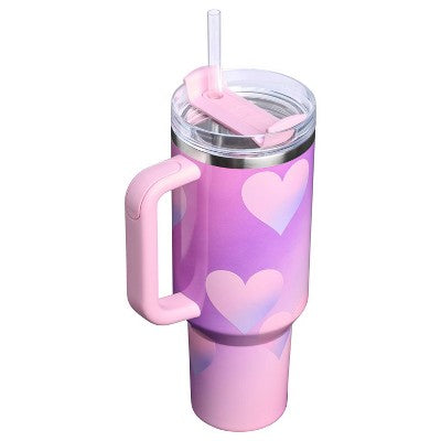 Stanley Valentine's Day 40 oz Stainless Steel H2.0 Flowstate Quencher Tumbler Powder Pink Heart Gradient