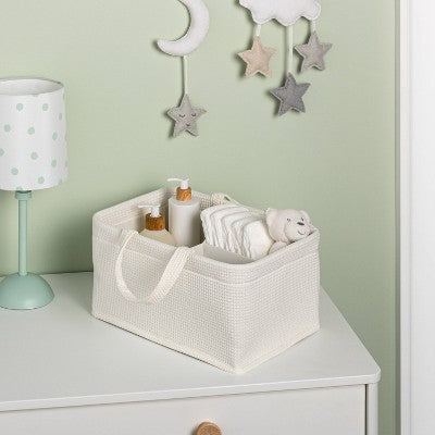 Waffle Weave Rectangular Diaper Caddy with Handles - Cloud Island Cream: Fabric, 13.5" Depth, 897.75 Volume