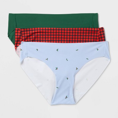 Women's 3pk Laser cut Holiday Bikini Underwear - Auden Red/Green/Blue XXL