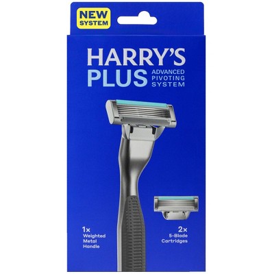 Harry's Plus Men's Razor Handle with 2 Razor Blade Cartridges - Onyx: Whole Body, All Hair Types, 5 Blades, Manual