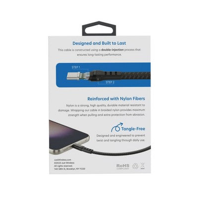 Just Wireless 6' Ultra Braided USB-C to USB-C Flat Cable - Slate Black