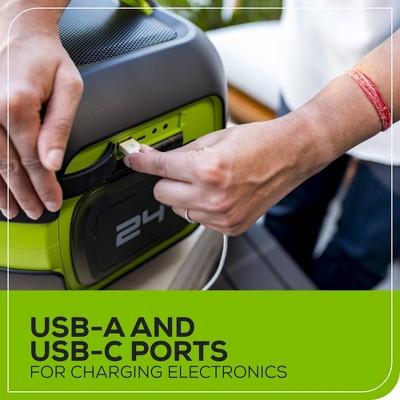 Greenworks POWERALL 24V Outdoor Bluetooth Portable Speaker with 2Ah Battery and Charger Green