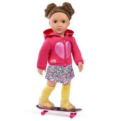 Our Generation Skate Into Fun Outfit with Skateboard & Stickers Accessories for 18" Dolls: 8-Piece Sports Clothing Set