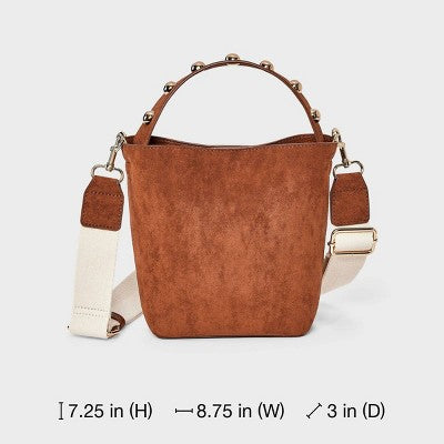 Studded Handle Mini Bucket Crossbody Handbag - Universal Thread Brown