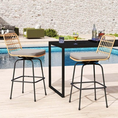 Costway Patio 360° Swivel Bar Stools Set of 2 with Backrests & Footrests Soft Seat Cushions (LOCAL PICKUP ONLY)