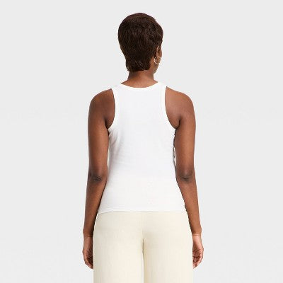 Women's Slim Fit Hardware Ribbed Tank Top - A New Day White XS
