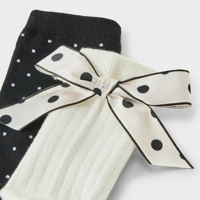 Women's 2pk Comfortwear Bow Demi Crew Socks - Auden - Sour Cream/Ebony