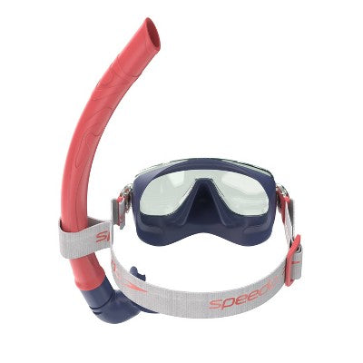 Speedo Junior Travel Mask and Snorkel Set - Blue/Grey/Coral: Speedo Goggles Ages 6-14