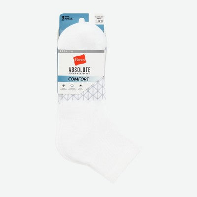 Hanes Men's Absolute Comfort Cushioned Ankle Socks 3pk - Moisture-Wicking, White 6-12