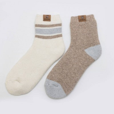 Bearpaw Women's Brushed Terry Anklet Socks Multi Striped 2pk - Egret/ Oatmeal