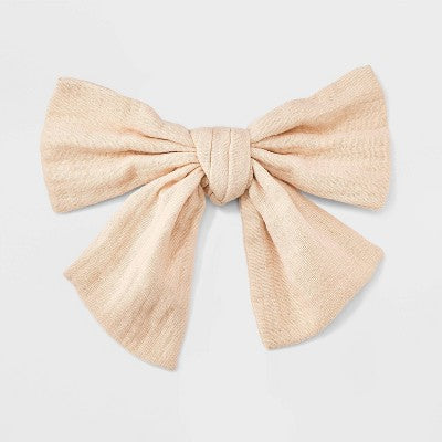 Wrinkled Linen Bow Hair Barrette - Universal Thread Beige: Fashionable Solid Hair Clip for Styling