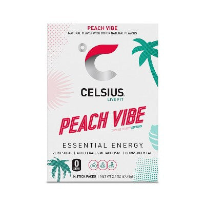 CELSIUS On The Go Powder Sticks Peach Vibe Essential Energy - 14pk Sticks