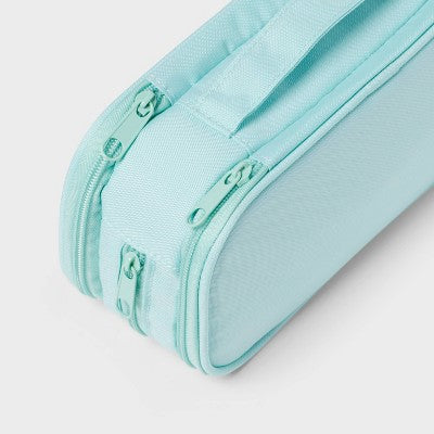 Triple Zip Multicompartment Pencil Case Pouch Teal - up&up