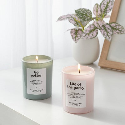 2pk Gift Set Glass Life of the Party and Go Getter Jar Candle 4oz - Room Essentials
