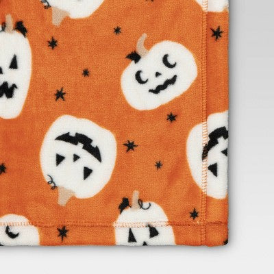Halloween Pumpkin Throw Blanket Orange - Hyde & EEK! Boutique: Lightweight Knitted Polyester, Machine Washable, 50x60"