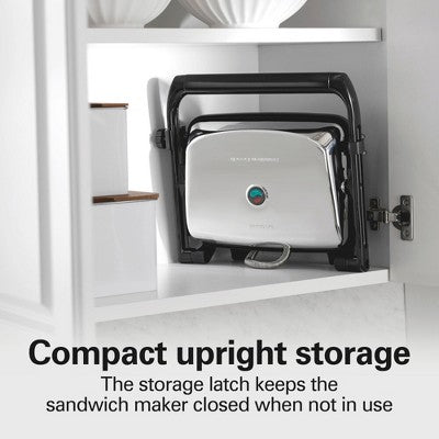 Hamilton Beach Panini 25460Z: Nonstick Grill & Sandwich Maker, 1400W, Silver, Hand Wash, Metal, 1-Year Warranty