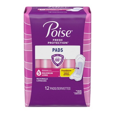 Poise Postpartum Incontinence Feminine Pads for Women - Maximum Absorbency - Long - 12ct