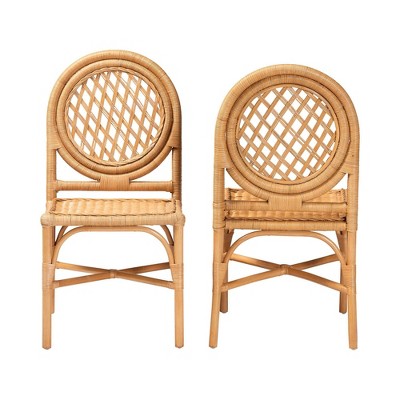 bali & pari Oxford Round Back Rattan Set of 2 Dining Chair Light Honey (LOCAL PICKUP ONLY)