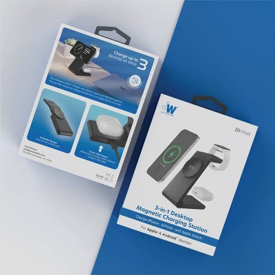 Just Wireless 3-in-1 Magnetic Wireless Charger - Black: USB-C, MagSafe Compatible