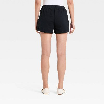Women's Knit Eyelet Leisure Shorts - A New Day Black XS