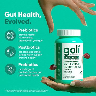 Goli Nutrition Pre Post Probiotics Sugar Free Vegan Dietary Supplement Gummies - 60ct