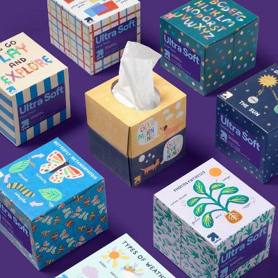 Ultra Soft 3-Ply Facial Tissue - Back-to-School Designs - 65ct - up&up