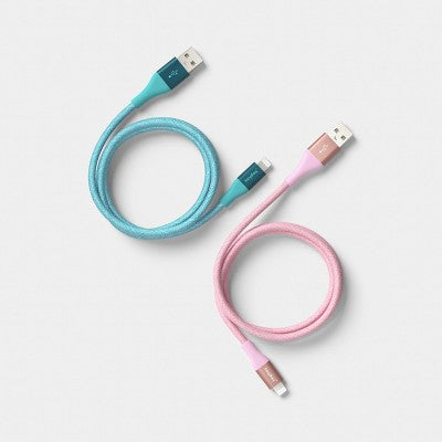 4ft USB-A to USB-Lightning Cable 2pk - heyday Bright Lilac Turquoise
