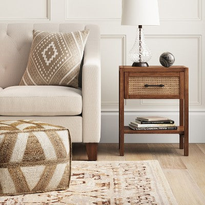 Warwick End Table with Drawer Brown - Threshold: Veneer Finish, Storage Shelf, Wood Frame (LOCAL PICKUP ONLY)