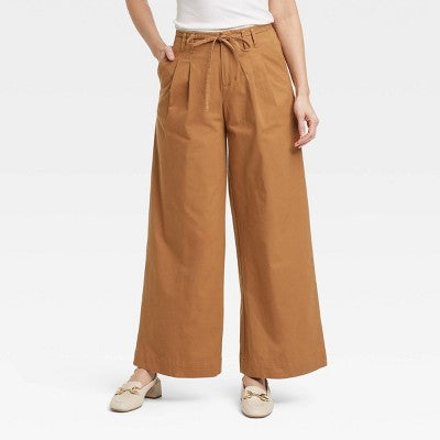 Women's High-Rise Wide Leg Chino Pants - A New Day Brown 6: