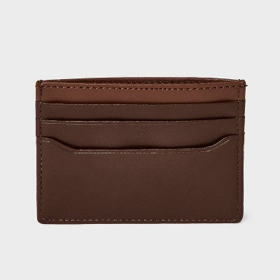 Men's RFID Card Case with Air Tag Hat and Wallet Set 2pc - Goodfellow & Co Dark Brown One Size Fits Most