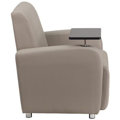 Flash Furniture Gray LeatherSoft Guest Chair with Tablet Arm, Chrome Legs and Cup Holder (LOCAL PICKUP ONLY)