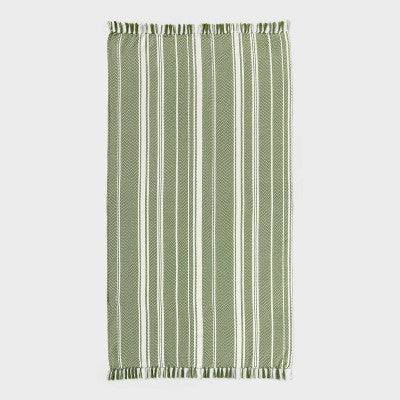 40"x72" Peshtemal Premium Lightweight Striped Oversized Beach Towel with Knotted Fringe Green - Threshold