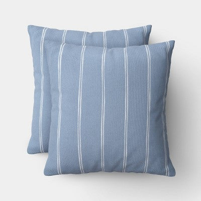 2pk Square Cotton Woven Stripe Throw Pillows Blue/Ivory - Threshold