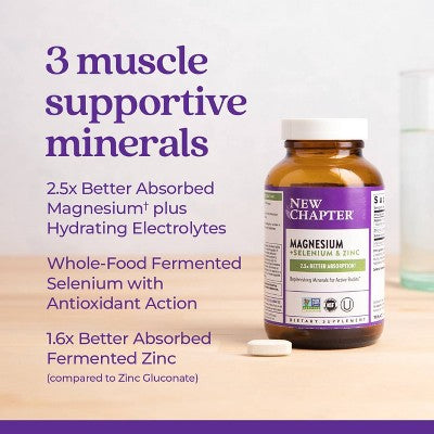 New Chapter Magnesium + Selenium & Zinc with Muscle Support Minerals + Hydrating Electrolytes, 325 mg with Magnesium Glycinate Tablets - 30ct