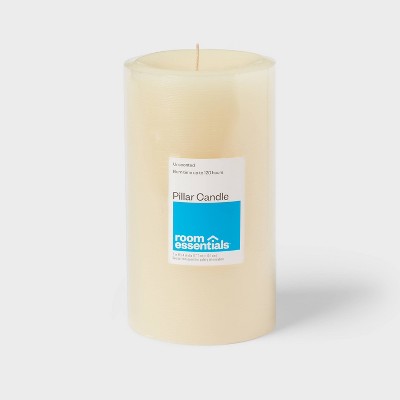 7" x 4" Unscented Pillar Candle Cream - Room Essentials: Paraffin Wax, 120hr Burn Time, 1 Wick