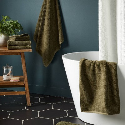2pk Quick Dry Ribbed Bath Towel Set Dark Olive Green - Threshold