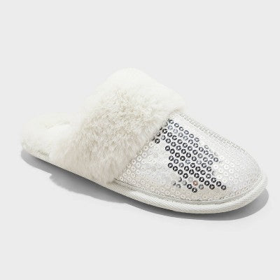Women's Rae Sequin Scuff Slippers - Auden Silver L