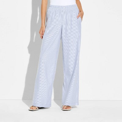 Women's Mid-Rise Relaxed Leg Pull-On Pants - Wild Fable Blue Striped XXS