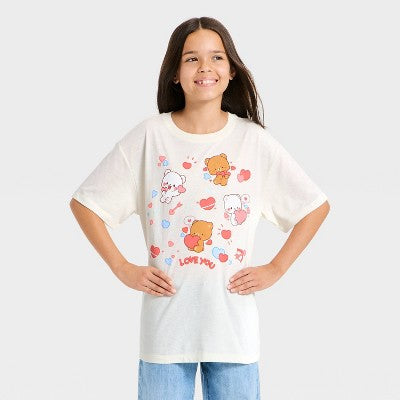 Girls' Milkmochabear Short Sleeve Teddy Bears Hearts Oversized S