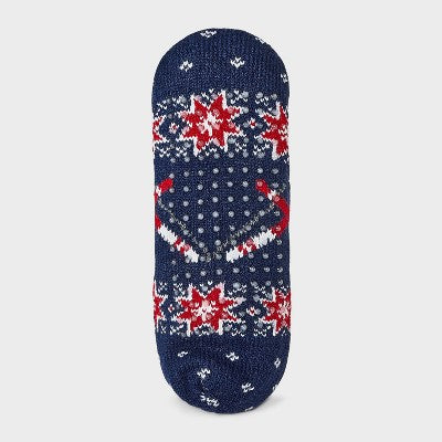 Women's Fair Isle Skis Double Lined Cozy Booties with Grippers - Auden Navy/Ivory 4-10