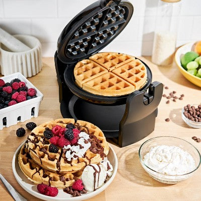 KitchenSmith Nonstick Waffle Maker Black: Aluminum, 180 Rotating, Folding Handle, Drip Tray, 1000W