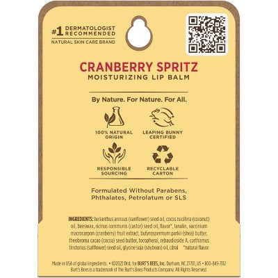Burt's Bees Holiday Limited Edition Stocking Stuffer Moisturizing Lip Balm - Cranberry Spritz - 0.15oz