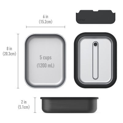 Bentgo Microsteel Leakproof Lunch Bento Box - Carbon Black: Stackable 18/8 Stainless Steel