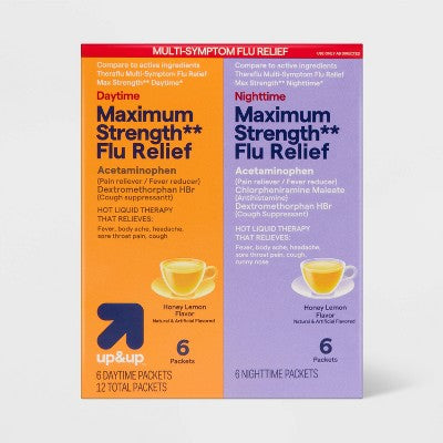 Multi-Symptom Max Flu Relief Day and Night Combo Pack Powder - Acetaminophen - Honey Lemon - 12ct - up&up