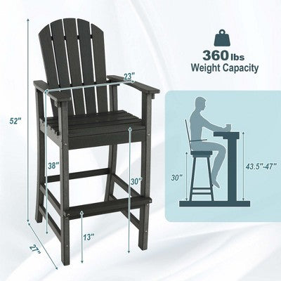 Costway Outdoor HDPE Bar Height Stool Patio Tall Chair Armrest Footrest All Weather (LOCAL PICKUP ONLY)