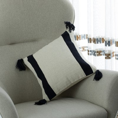 DEERLUX 16" Handwoven Cotton Throw Pillow Cover with Side Stripes, Black