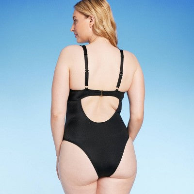 Shirred Cup Underwire High Leg One Piece Swimsuit - 36B